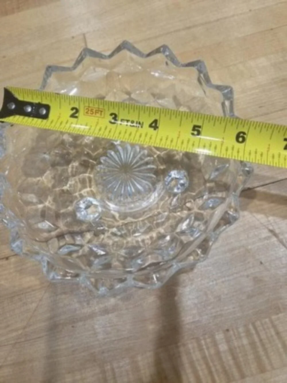 Vintage Fostoria American Clear Glass 3 Toed Bon Bon Candy Bowl Sawtooth 6.5
